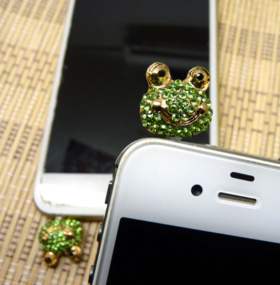 Frog可爱奢华水钻合金立体 耳机孔通用耳机塞 手机防尘塞