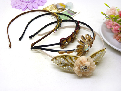 纯手工串珠发卡金色仿珍珠蝴蝶结发箍头饰发饰