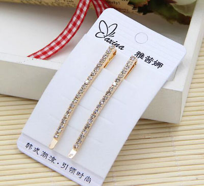 新款单排水钻对夹发夹 简约合金镶钻溜海夹